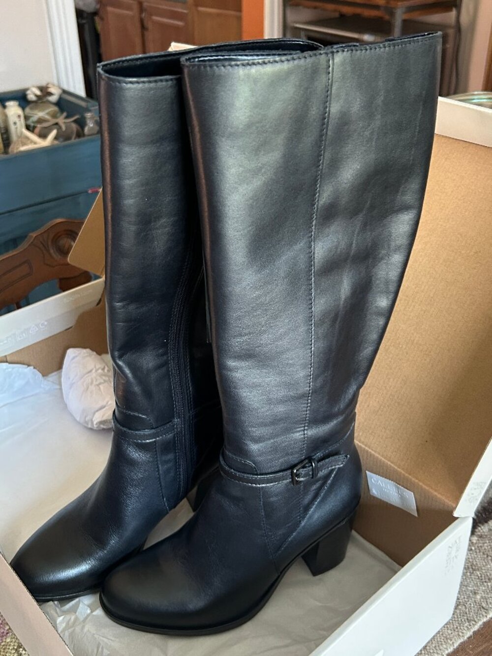 NIB Naturalizer Kalina leather blocky Heeled tall boots NARROW CALF size 6.5 M
